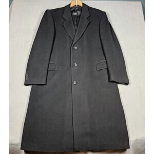 Silver Cloud Mens Over Coat Size 44R Cashmere Blend Wool Long Black Old Money